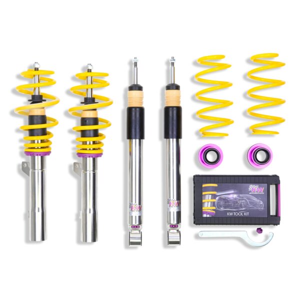 KW Gewindefahrwerk V3 inox (inkl. Stilllegung f. elektr. Dämpfer) aus Edelstahl  - Klemmung in mm: 50  - Für Hinterachsaufhängung: Verbundlenker (Starrachse)